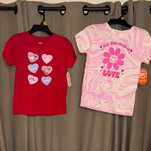 NWT Wonder Nation Girls' Size LG 10/12 Graphic S/S T-Shirts Red & Pink SET OF 2 - Picture 1 of 11